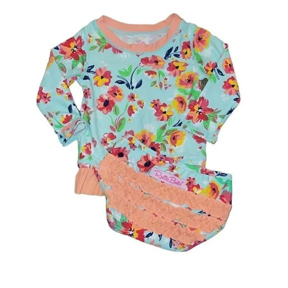 Ruffle Butts Floral Rashguard + Bottoms 2 piece Swimsuit Bathing Suit Set 6-12M